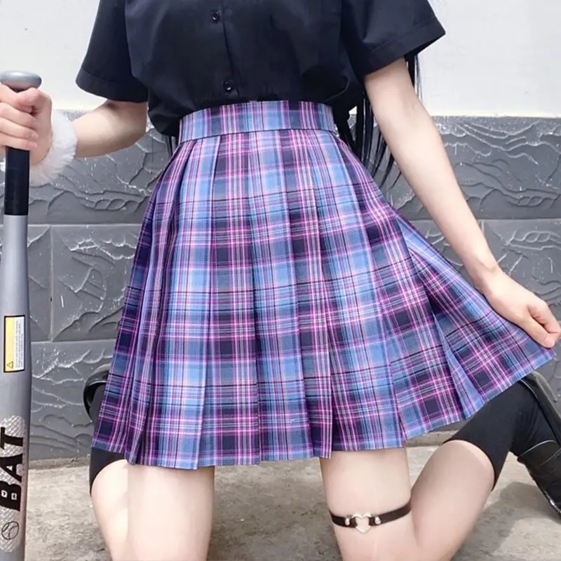 Japanse Jk Uniform Tweedelige Set Vrouwen Witte Lange Mouwen + Plaid Mini Rok Preppy Stijl Hoge Taille Rokken 2 Delige Set