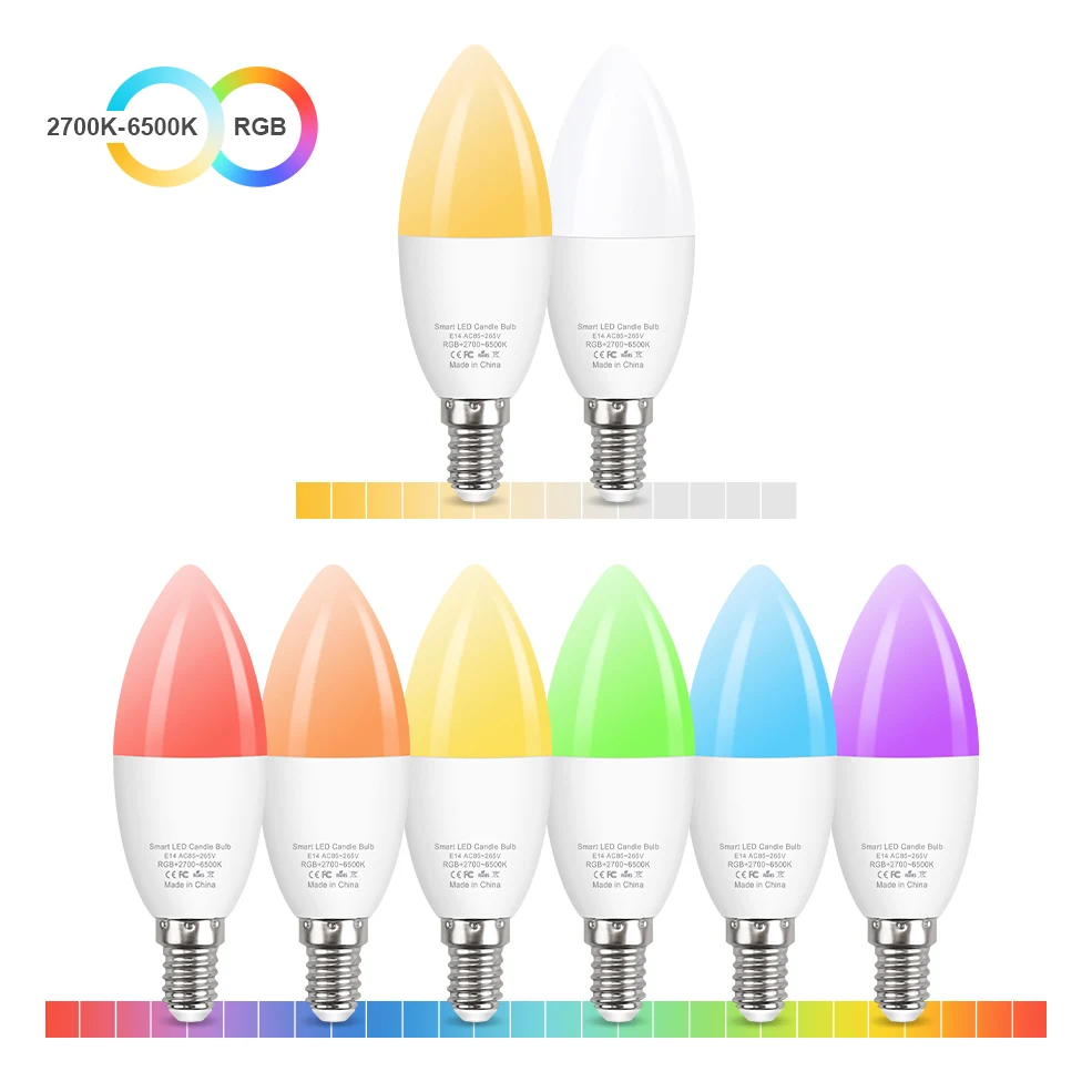 Siri Voice Control WiFi RGB Smart Light Bulb Dimmable E14 LED Magic Lamp RGB+White AC 85-265V Work with Alexa Google Home Smart