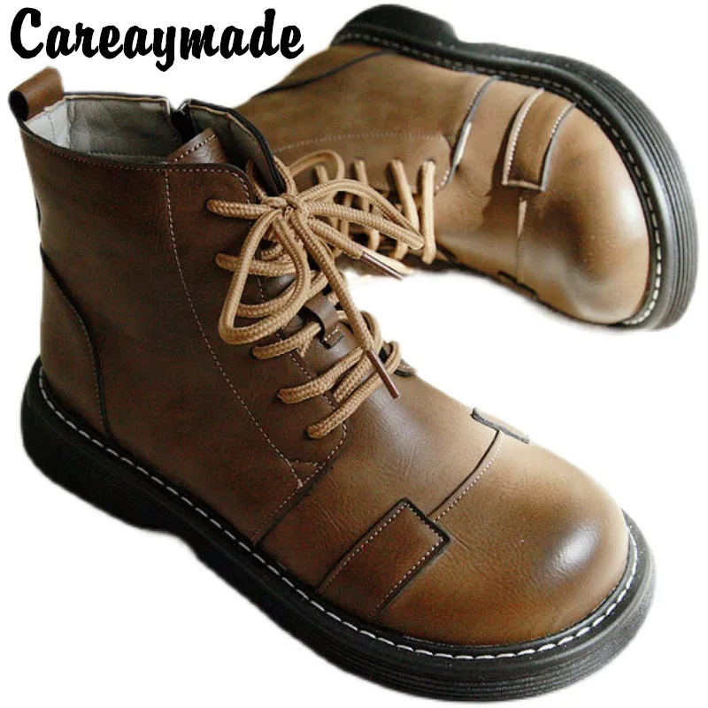 

Эксклюзивные Прошитые повседневные ботинки Careaymade, женские удобные короткие ботильоны, дымовые ботинки, британская женская обувь Челси