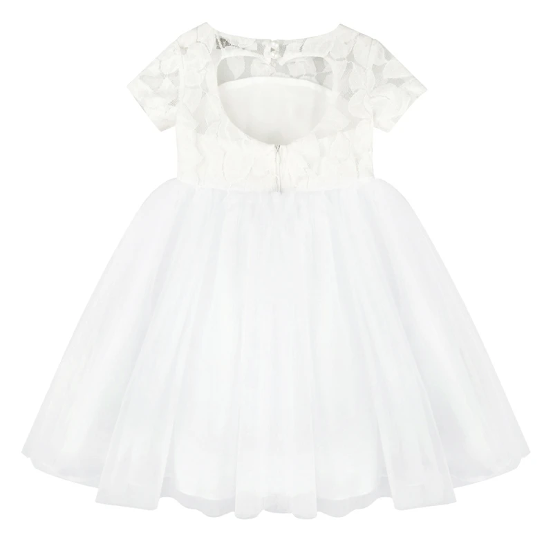 Flowers Short Sleeve White Baby Girl Dress Infant Toddler Summer Ball Gown Lace Christening Party Dresses Kids Girls Clothing