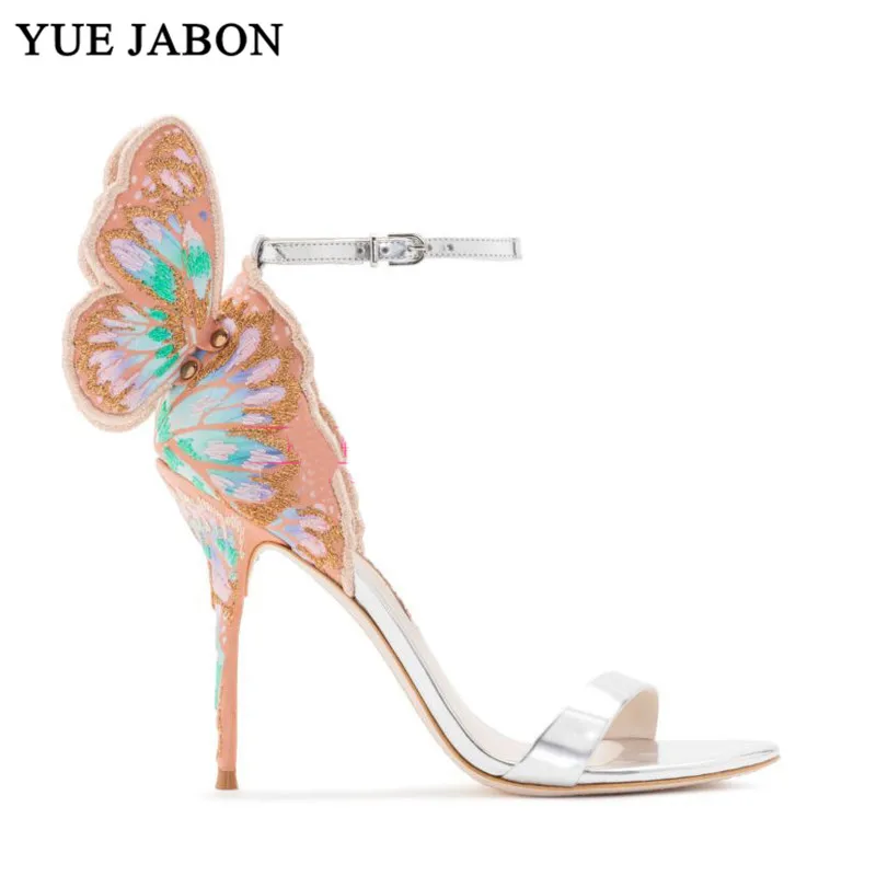 Metallic embroidered Butterfly Wings High Heel Sandals Women Stiletto Jeweled High Heels Summer Party Dress Shoes Wedding shoes