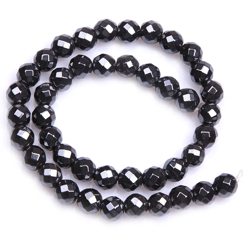 6 8 10mm Natural Black Hematite Faceted Round Accessories Beads For Jewelry Making Strand 15 inch DIY Jewelry Bead For Bracelet