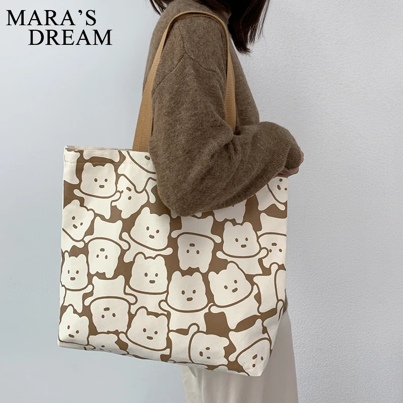 Mara\'s Dream Canvas Bags Handbag for Women Shopper Tote Bag Fashion Bag Japanese Style Cartoon Cute Bear Small Eco Shoulder Bag