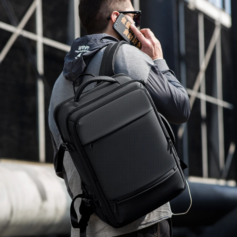 Fenruien-mochila para ordenador portátil de 17,3 pulgadas para hombre, morral expandible con carga USB de gran capacidad, mochila de viaje con bolsa