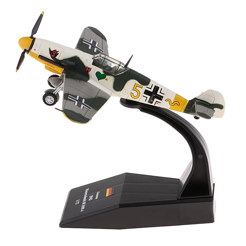 1/72 Scale Bf-109 / Me-109 Fighter Attack Plane Display Model - Metal Mini Military Aircraft with Stand