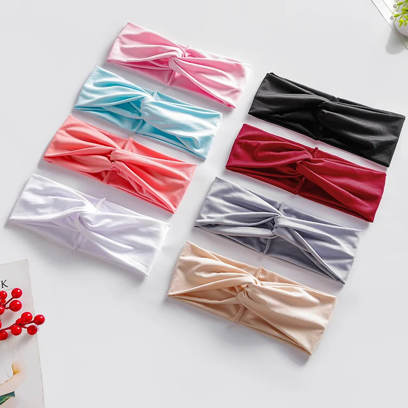 1pcs mulheres cruz topo nó bandana elástica bandas de cabelo macio sólido largo hairband acessórios para o cabelo torcido nó headwrap