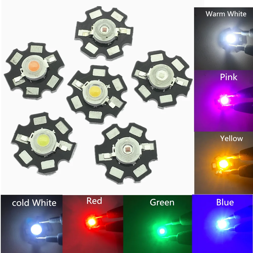 

10pcs 1W 3W High Power LED Full Spectrum White Warm white Green Blue Deep Red 660nm Royal blue IR UV With 20mm Black Star PCB