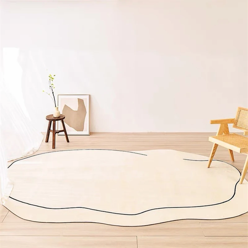 Irregular Beige Color Carpet Living Room Soft Plush Play Mat Kid Room Oval Carpet Bedroom Decor Home Sofa Coffee Table Floor Mat