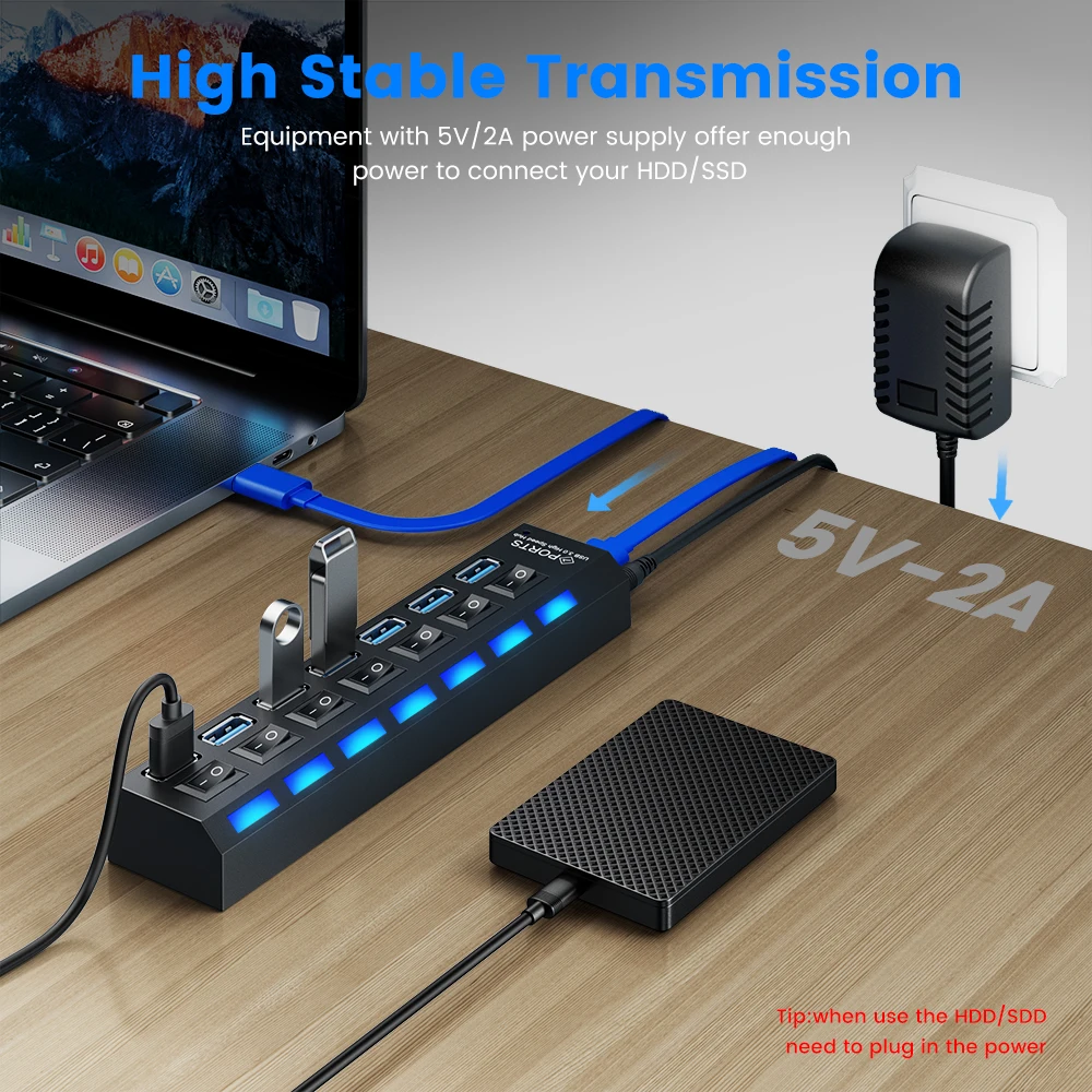 USB 3.0 HUB 3 0 HUB Multi USB Splitter 4/7 Port Expander Multiple USB 2.0 Hab Power Adapter USB3.0 Hub with Switch For PC Home