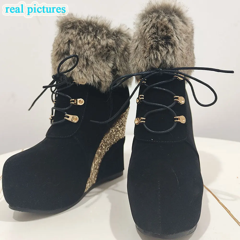 SARAIRIS Plus size 43 Fashion Russia Winter Wedges Shoes Ankle Boots Women Warm Boots Platform High Heels Snow Boots Shoes Woman