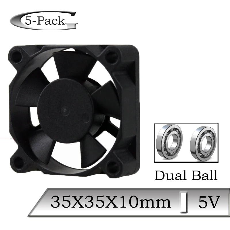 5Pcs/Lot Gdstime DC 5V 35mm 35mmx10mm Brushless Axial Dual Ball Bearing Heatsink Cooling Fan 3510B 3.5cm Mini 3D Printer Cooler