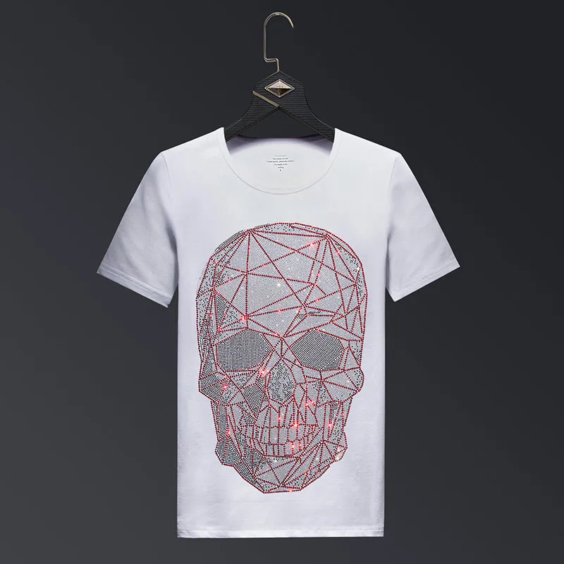 Plus Size 2024 Fashion Skull Rhinestones T Shirts Men Brand Short Sleeve Man Streetwear O Neck Slim Tshirts Calaveras Camiseta