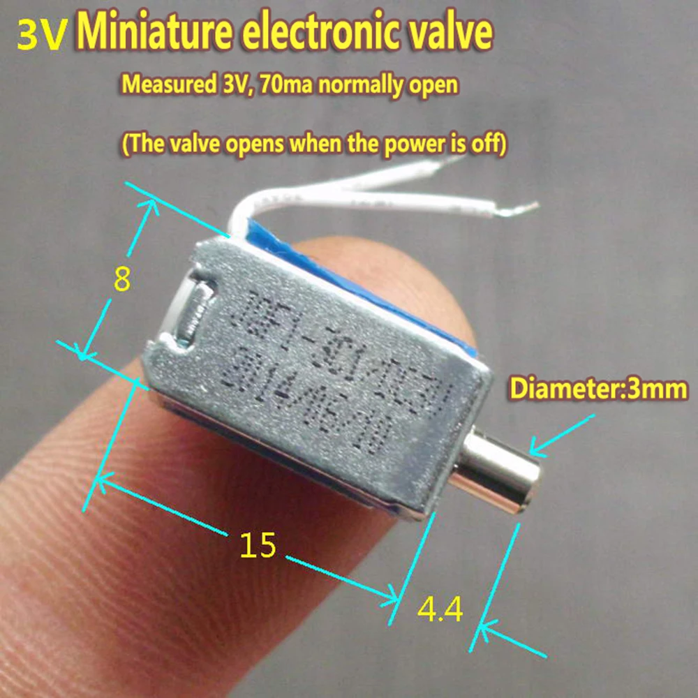 DC 3V 70ma Miniature N/O Solenoid Valve Normally Open Vent Valve Micro Mini Air Exhaust Electromagnet Valve Diameter 3mm 8*15mm