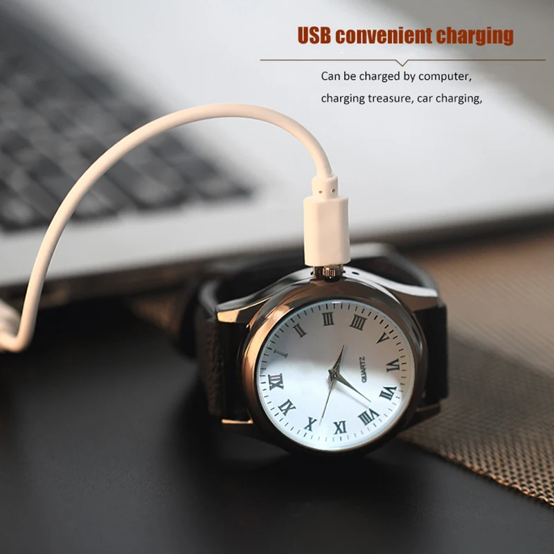 2 in1 Watch Men Lighter USB Charging Casual Quartz Wristwatches Flameless Cigarette Lighter Replaceable heating wire Clock