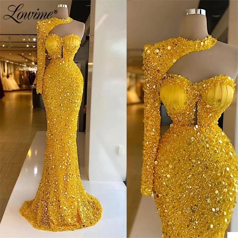 Lowime-vestido longo de noite, amarelo, um ombro, contas, lantejoulas, longo, vestido de festa, vestido, vestido, vestido, formatura, 2021