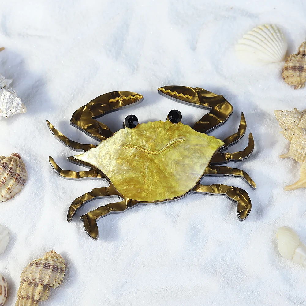 Handmade Arcylic Lovely Crab Brooches For Women New Sparking Sea Animal Party Casual Brooch Pin Kids Gifts