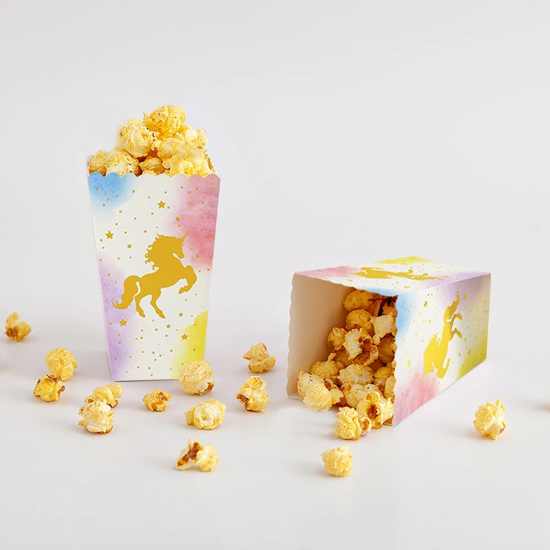 6/12pcs Party Paper Popcorn Boxes Rose gold Pop Corn Candy/ Sanck Favor Bag Xmas Wedding Kid Birthday Party Decoration