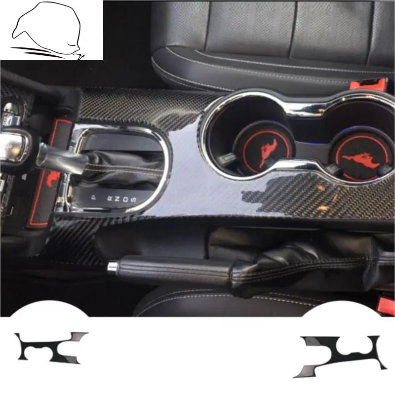 

For Ford Mustang Carbon Fiber Control Gear Shift Panel Decorative Cover Car Styling Sticker 2015-2017 Auto Accessories