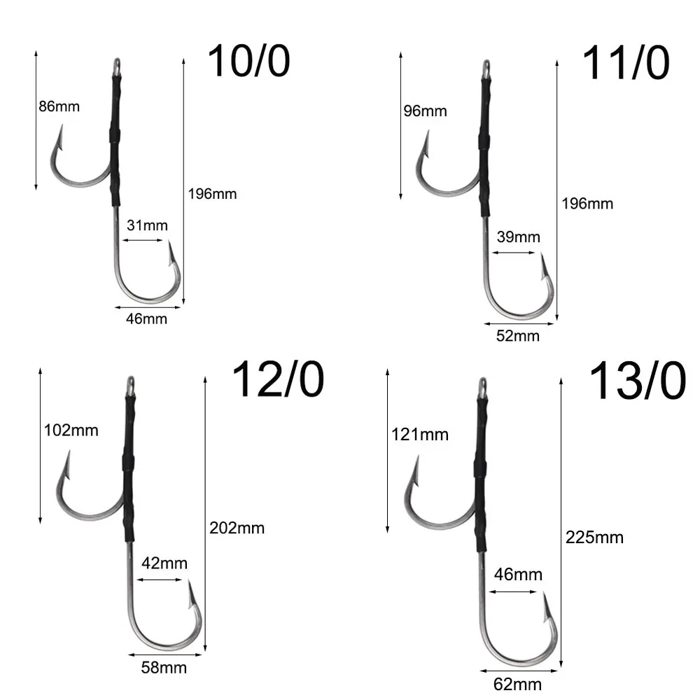 3Pcs Stainless Steel Assist Tuna Jig Fishing Hooks double sharp strong Big game Fishhooks Saltwater Fishing Tackle size 6/0~13/0