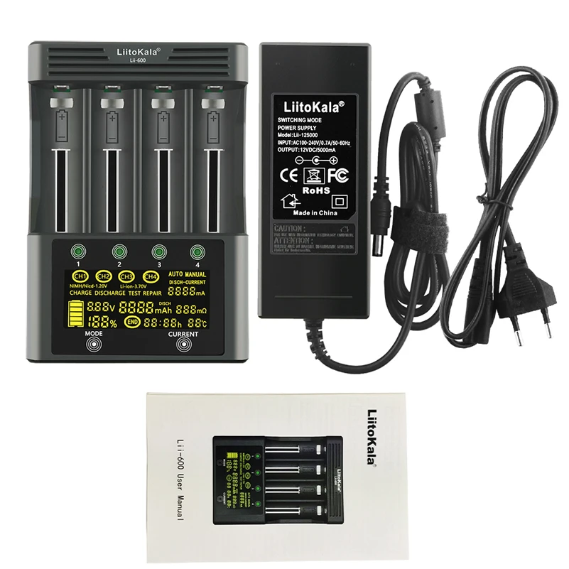 LiitoKala lii-500S lii-500 lii-600 LCD 3.7V 1.2V 18650 26650 21700 Battery Charger with screen Test the battery capacity