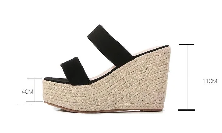 Summer 9cm 11cm High-Heeled Women Pumps Platform Hemp Shoes Buckle Casual Nude Stilettos Round Head Sandals Small Yards:30 31 32