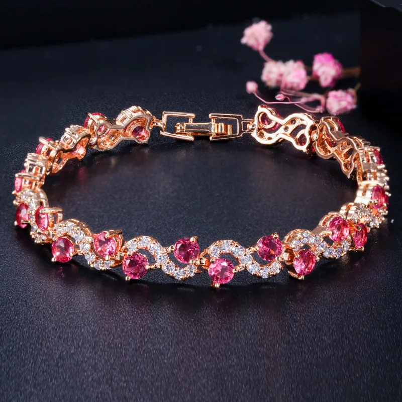 Colorful Wave Crystal Stone Link Bracelet Gift for Her Fashion Couple Jewelry Tennis Bracelet for Women