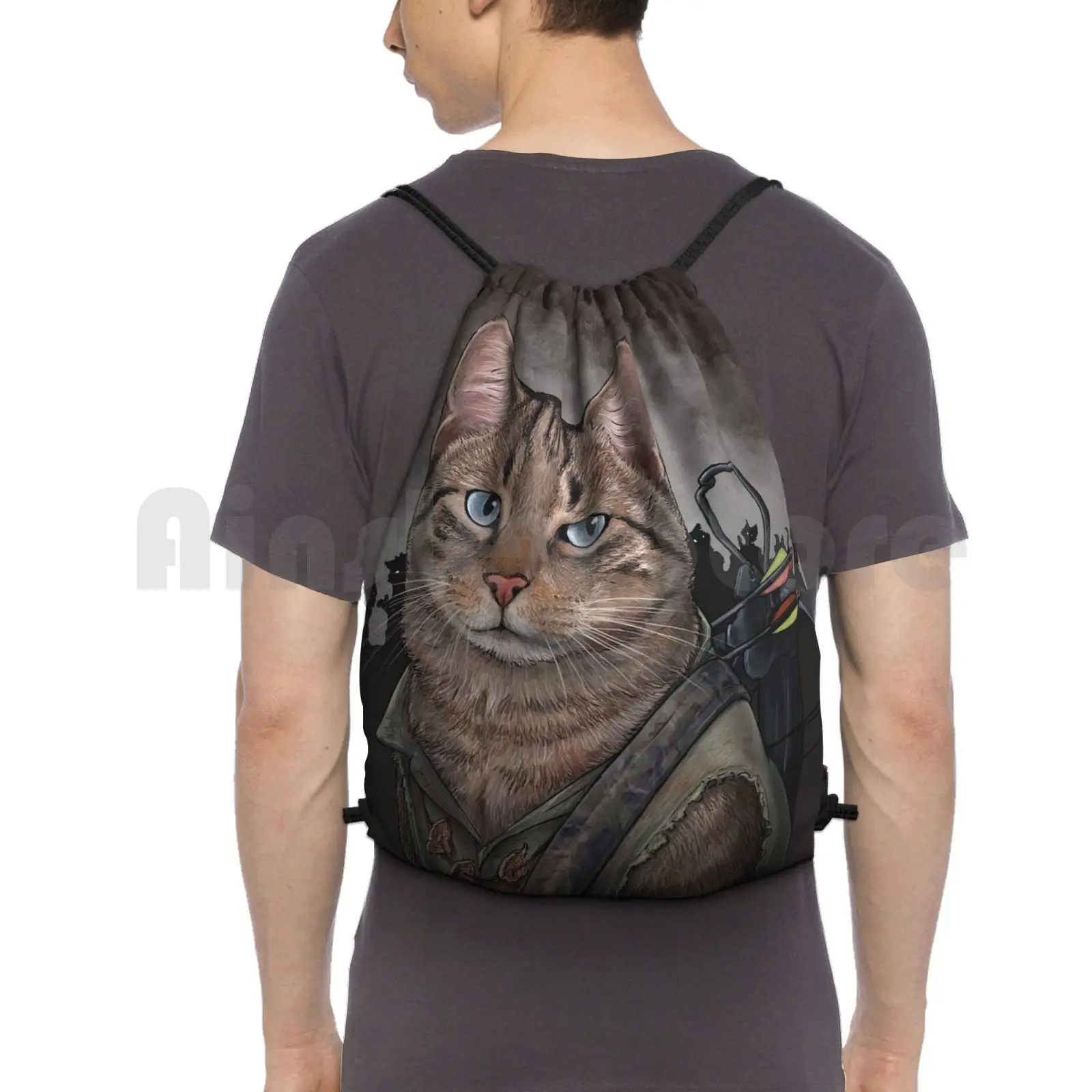 

Daryl Dixon Cat Backpack Drawstring Bag Riding Climbing Gym Bag Walking Dead Cat Cats Kitty Zombies