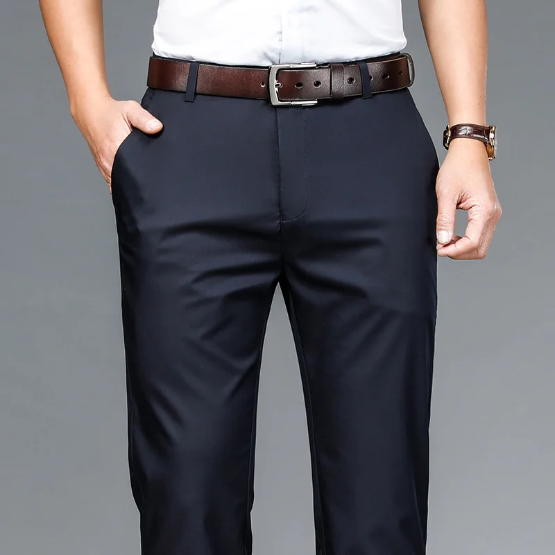 Summer Men\'s Business Casual Pants Bamboo fiber Fabric Straight High Quality Trousers Men Bussiness For Office stretch pants