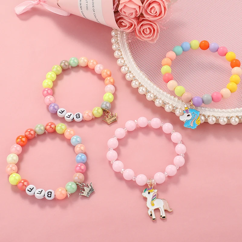 Baby Jewelry Bracelet for Girls Children Princess Pendants Bracelet Kids Charms Handmade Silicone Beads Bangles Cartoon Gifts