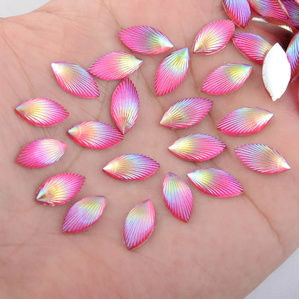 BOLIAO AB Horse eye Shape Resin 40Pcs 7*14 mm (0.28*0.55 in) Hot Pink Color Rhinestone Flatback Cell Phone Beauty Home Decor