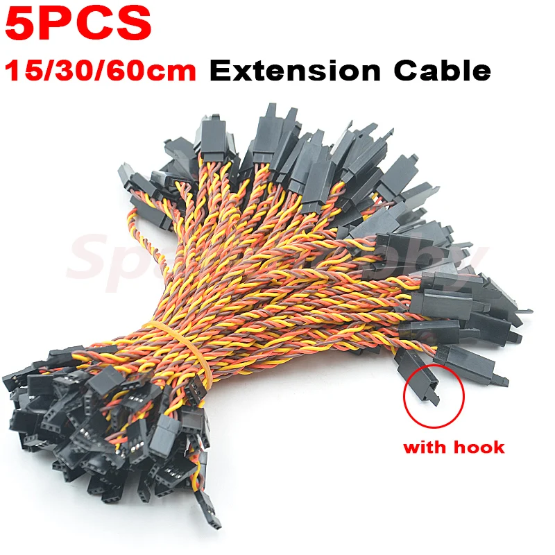 5PCS 30/60 Core 15/30/50cm 150/300/500mm Futaba JR Twisted Extension Cable With Hook Anti-interference High Current for RC servo