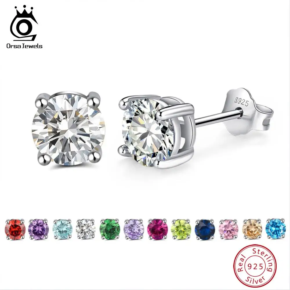 

ORSA JEWELS серьги-гвоздики из стерлингового серебра 925 пробы с камнями для женщин AAA кубический циркон 14 цветов серьги-гвоздики изысканные серебряные украшения OSE84