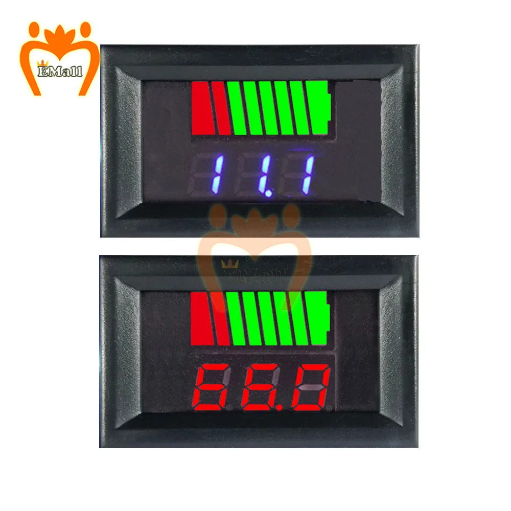 배터리 용량 검사 감지기 도구 전압계, USB 5V 2.4A 자동차 전압계, 배터리 테스터, 전압 검사기, 6V-60V, 12V-24V, 36V, 48V