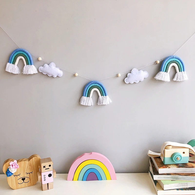 Nordic Felt Cloud Rainbow Macrame Hanger Teen Nursery Kids Room Decoration Wall Hanging Ornaments Party Banner Photo Props