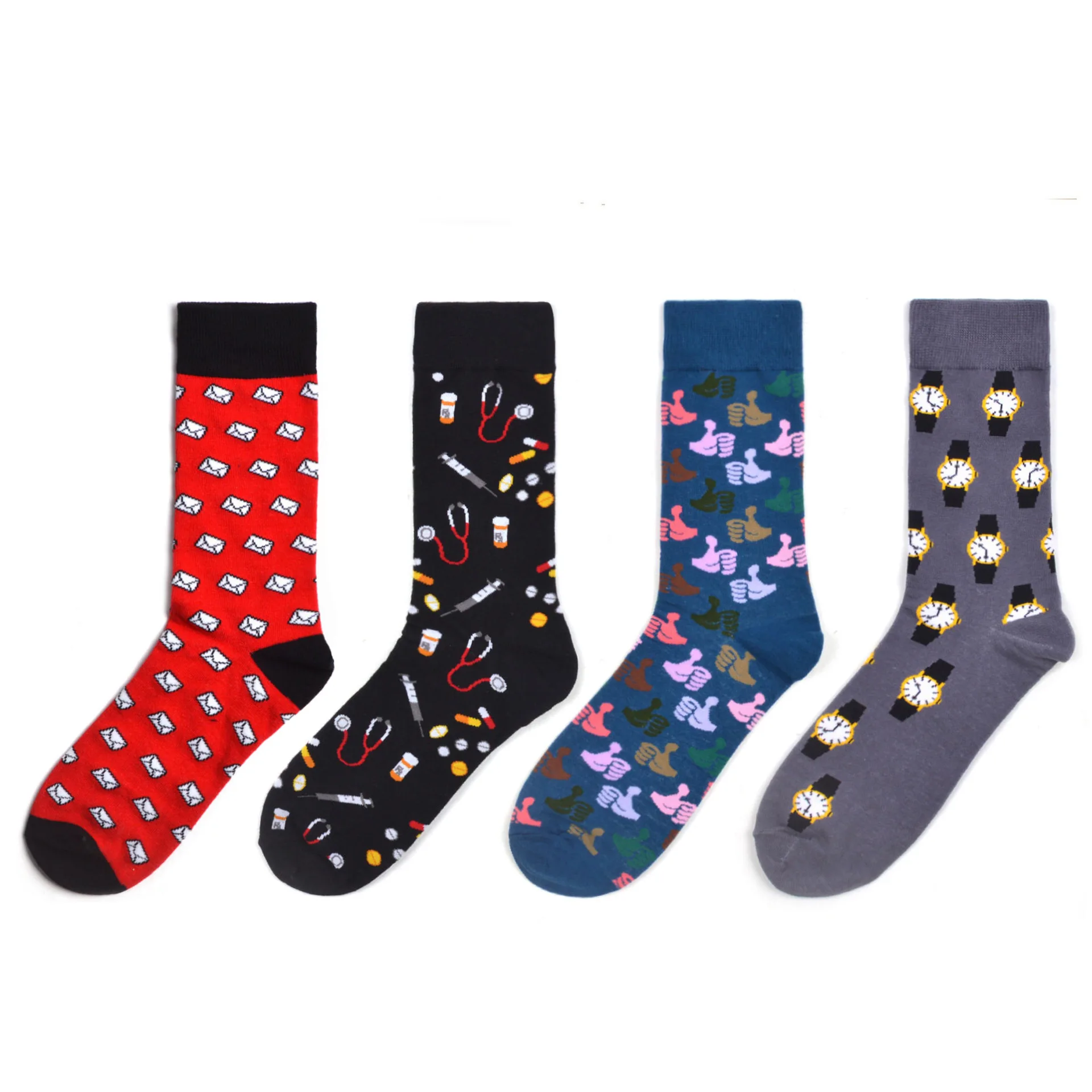 

Men's Socks Hip Hop High Colorful Combed Cotton Happy Novelty Quality Skateboard Plaid Geometric Harajuku Gifts Socks