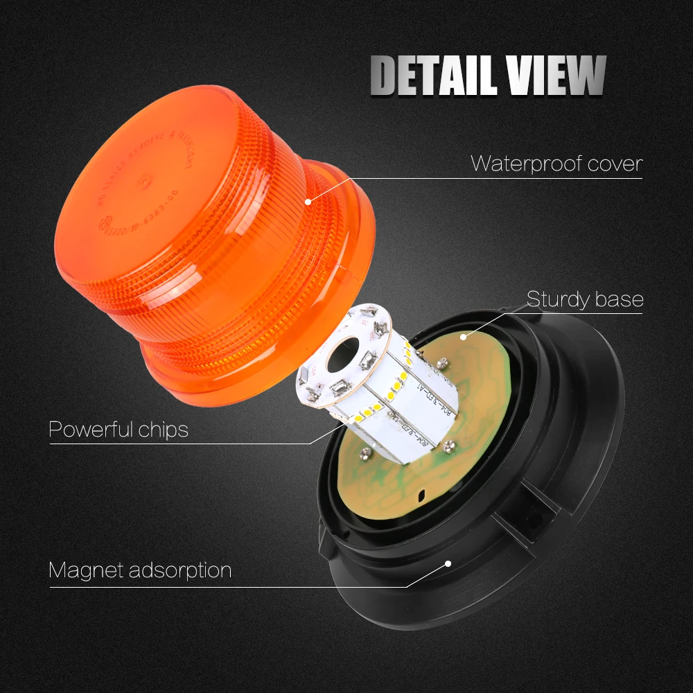 LED Rotaction Flashing Strobe Light Rotary Emergency Beacon Amber Warning Alarm Lamp DC12-24V Transport Truck Signal With R65 E9