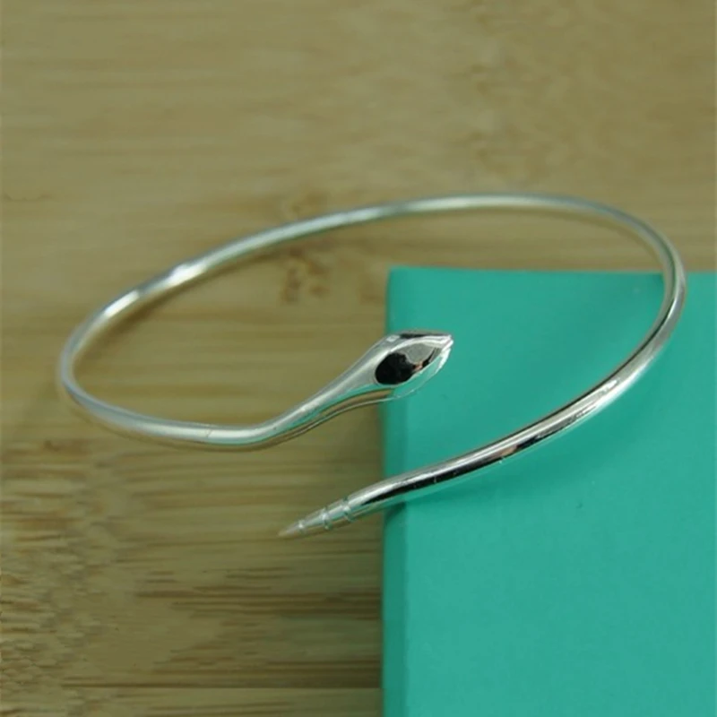 BABYLLNT 925 Sterling Silver Snake Open Bangle Fashion Jewelry Women Valentine's Day Gift