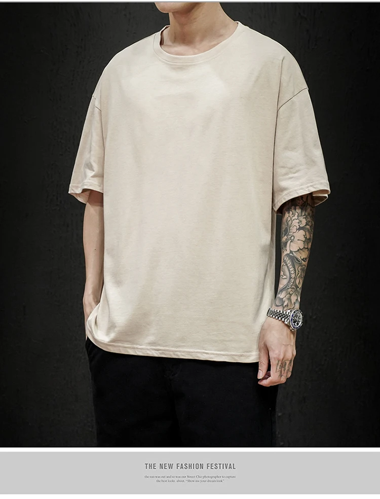 Neue Sommer männer T Shirt Fashion Solid T Shirt Herren Übergroßen Hip Hop Kurzarm Casual Baumwolle Herren Streetwear Top tees – Detail 9