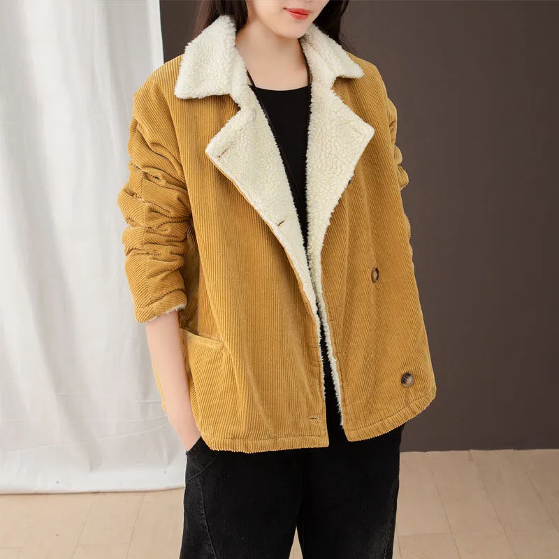 2019 Women Winter Jacket Thick Faux Fur Lined Coats Female Parkas Fashion Corduroy Bomber Jackets Cute Outwear New Fashion