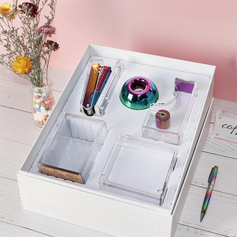 Gift Box Packing Rainbow Acrylic Office Desk Organizers And Accessories Set