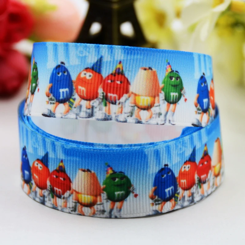 22mm 25mm 38mm 75mm Ruban satin M&M\'s bean Cartoon Printed Grosgrain Ribbon sewing supplies hair accessories X-00902 10 Yards