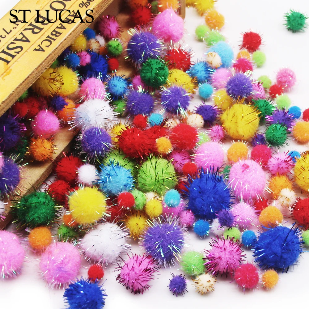 1 Pack 10/15/20/25mm Mixed Color Glitter Pom Pom Ball For Garment Home Christmas Party Carft Decoration DIY Accessory Material