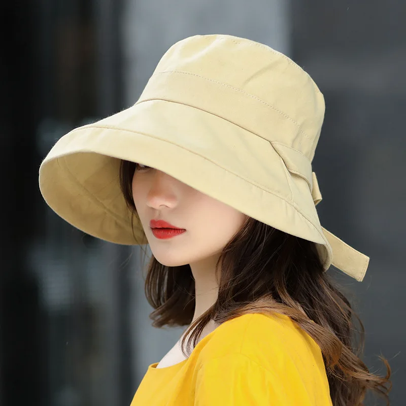 Panama Lovely Summer Black Bow Bucket Hat Women Fashion Korea Bob Cotton Sun Hat Fishing Caps For Lady