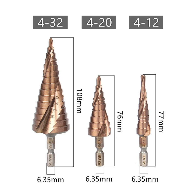 Spedizione gratuita 4-12/4-20/4-32mm HSS Kit di punte da trapano M35 cobalto punta da trapano s spirale scanalatura triangolo codolo esagonale per acciaio inossidabile