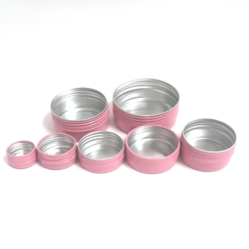 

50PCS 5g-60g Pink Screw Thread Empty Aluminum Cream Jar Tin Cosmetic Lip Balm Container Nail Decor Crafts Pot Refillable Bottles