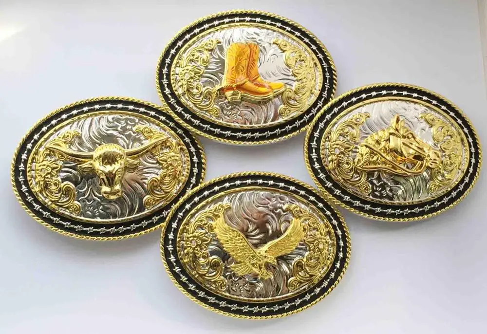 Hot Sale Mix Desgin Cowboy Cowgirl Western Belt Buckle Silver With Gold Suitable 4cm Width Belt