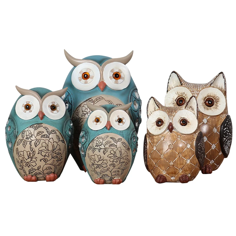 Lucky Retro Owl Family Modern Ornament Living Room Desk Decoration Ceramic Material Art Good Luck  Christmas Figurines