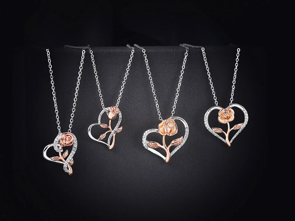 Exquisite romantische Rosen-Anhänger-Halsketten für Damen, eleganter Schmuck für Bankette, Accessoires für Hochzeit und Valentinstag. – Detail 3