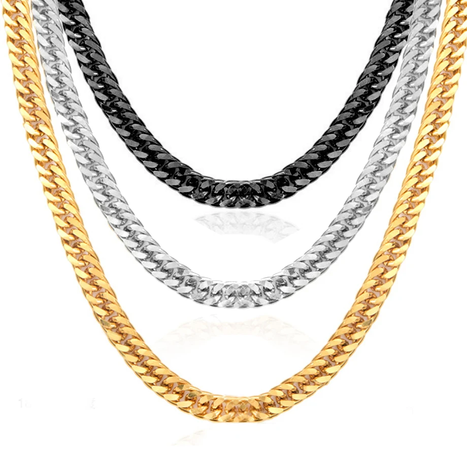 

New Punk Miami Curb Cuban Link Chain Necklaces Male Gold Silver PlatedLong Choker Neck Chains For Men Women Hip Hop Jewelry