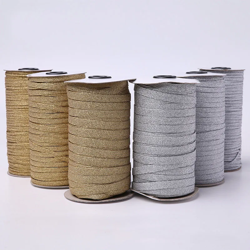 3mm 6mm 9mm 5yards Gillter Gold Silver Elastic Bands Spandex Rubber Band Waist Band Stretch Rope Elastic Ribbon Lace Trim